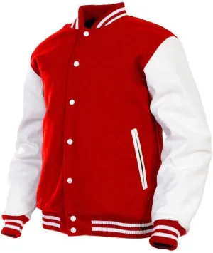 Men's Varsity Jacket Genuine Leather Sleeve and Wool Blend Letterman Boys College Varsity Jackets XS-5XL