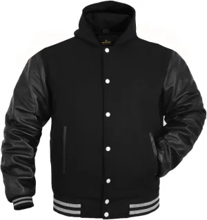 Men's Varsity Jacket Genuine Leather Sleeve and Wool Blend Letterman Boys College Varsity Jackets XS-5XL