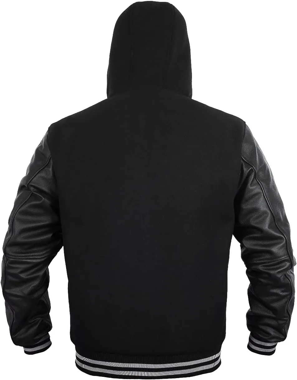 Men's Varsity Jacket Genuine Leather Sleeve and Wool Blend Letterman Boys College Varsity Jackets XS-5XL