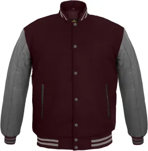 Men's Varsity Jacket Genuine Leather Sleeve and Wool Blend Letterman Boys College Varsity Jackets XXS-5XL