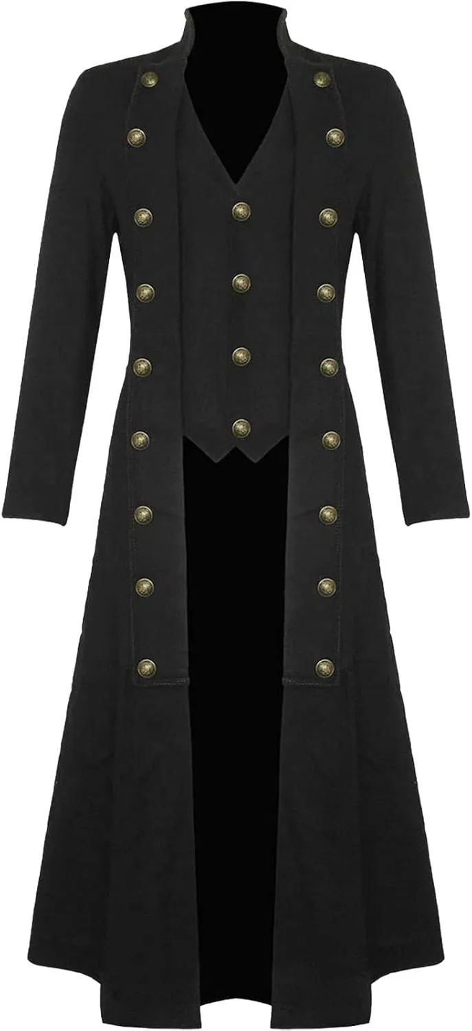 Men's Vintage Court Jackets Medieval Costume Gothic Long Trench Coat Halloween Steampunk Windbreaker Victorian Jacket