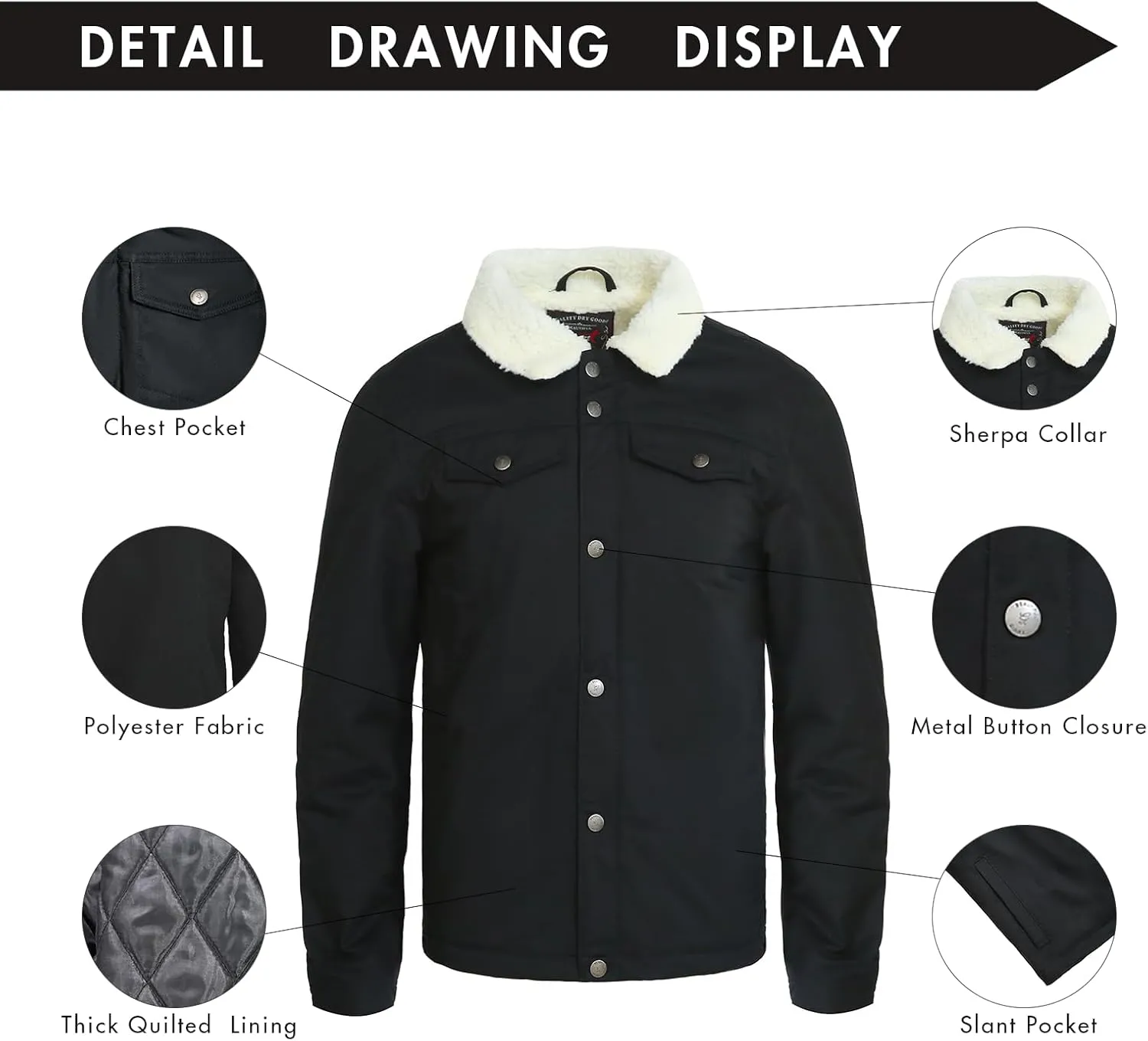 Men's Winter Jacket - Sherpa & Quilted Lining Options, Warm Military Trucker Coat