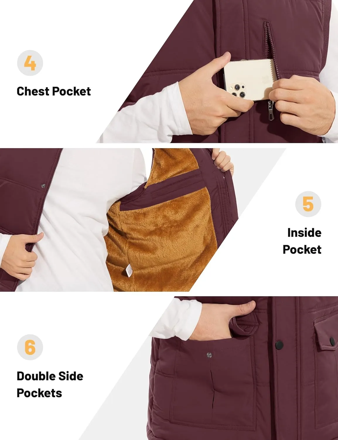 Men's Winter Vests Warm Fleece Lined Sleeveless Jackets Casual Outerwear Stand Collar Padded Coat