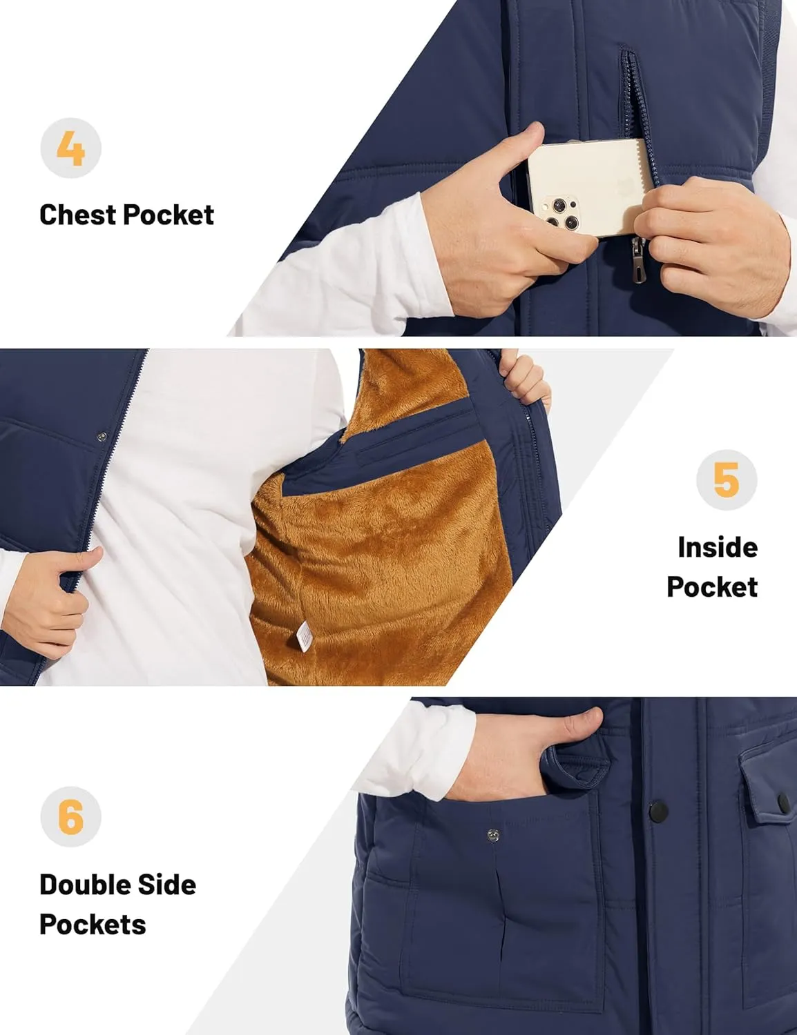 Men's Winter Vests Warm Fleece Lined Sleeveless Jackets Casual Outerwear Stand Collar Padded Coat