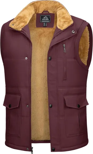Men's Winter Vests Warm Fleece Lined Sleeveless Jackets Casual Outerwear Stand Collar Padded Coat