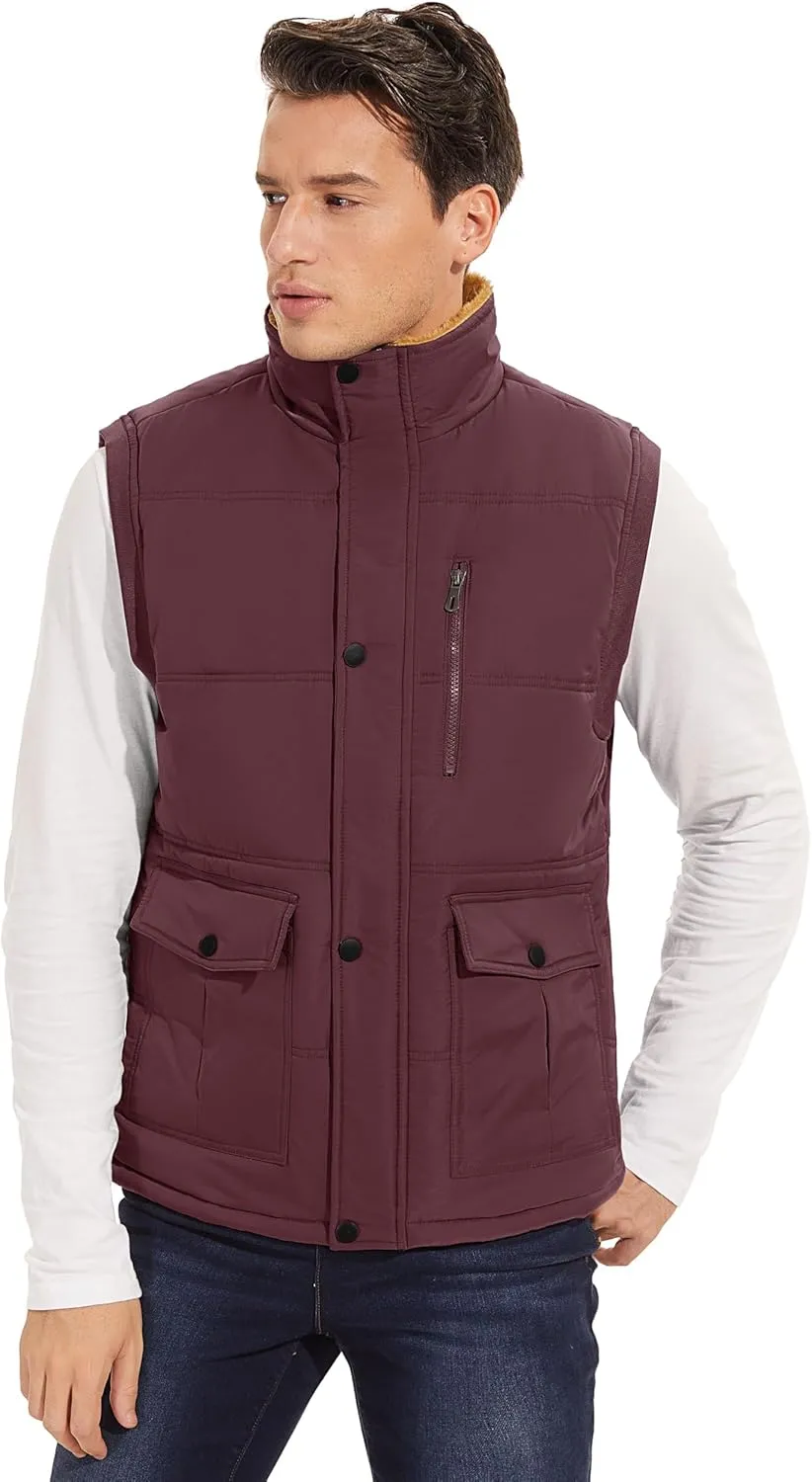 Men's Winter Vests Warm Fleece Lined Sleeveless Jackets Casual Outerwear Stand Collar Padded Coat