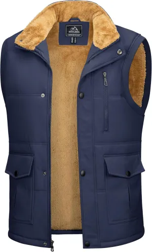 Men's Winter Vests Warm Fleece Lined Sleeveless Jackets Casual Outerwear Stand Collar Padded Coat