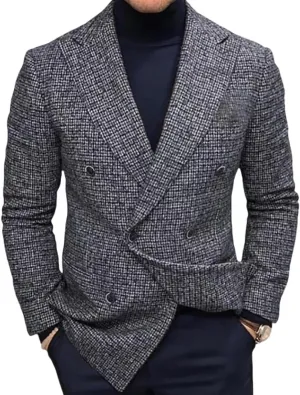 Men's Wool Blend Pea Coat Notched Collar Single Breasted Overcoat Warm Winter Trench Coat