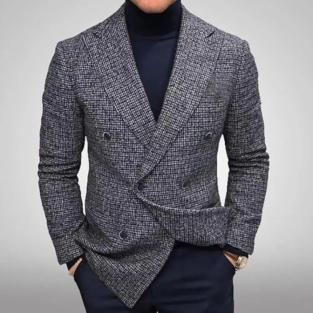 Men's Wool Blend Pea Coat Notched Collar Single Breasted Overcoat Warm Winter Trench Coat