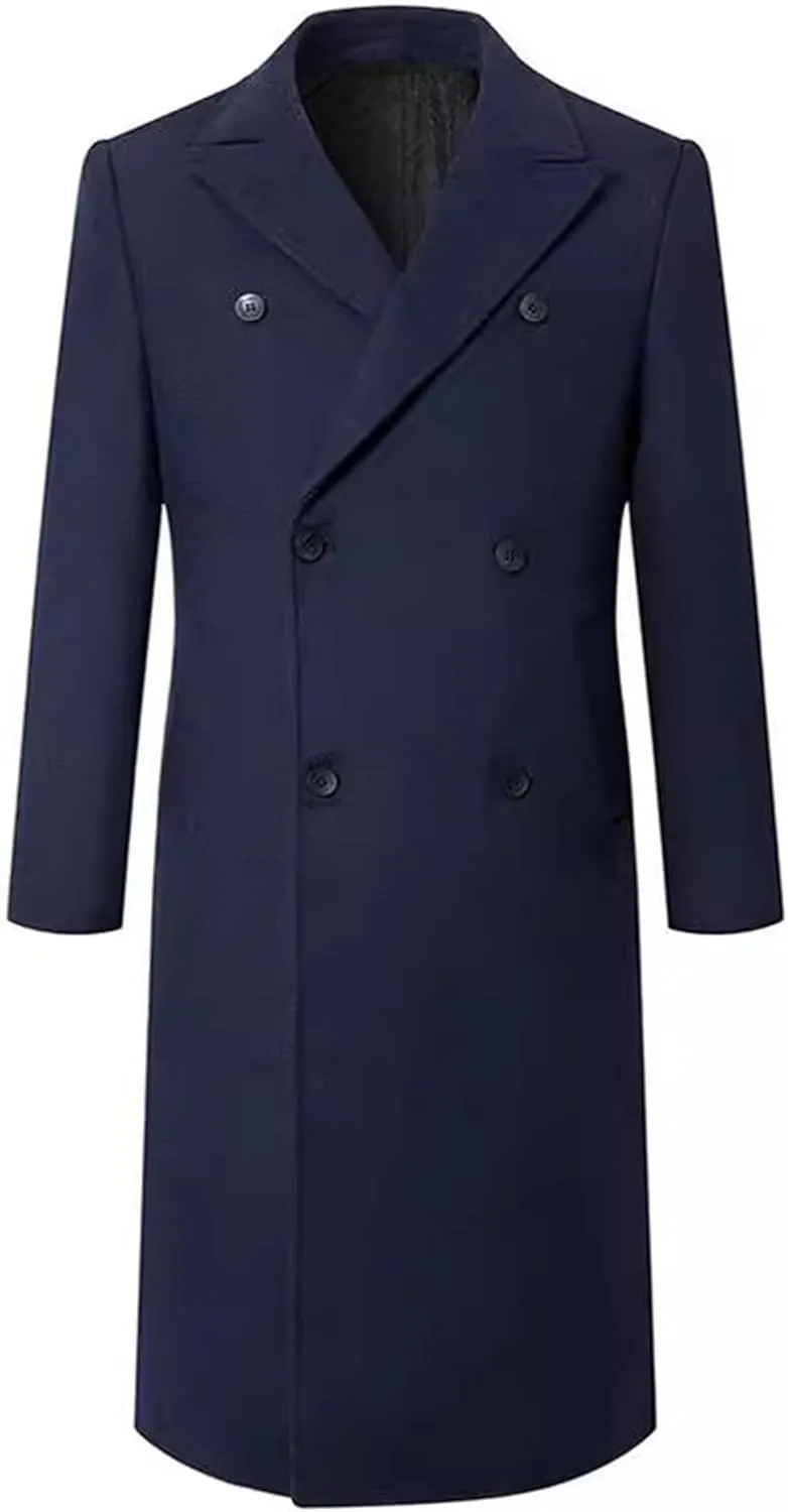 Men's Wool Blend Pea Coat Warm Winter Trench Coat comforable Soft Scarf Double Breasted Overcoat Windbreaker Jackets