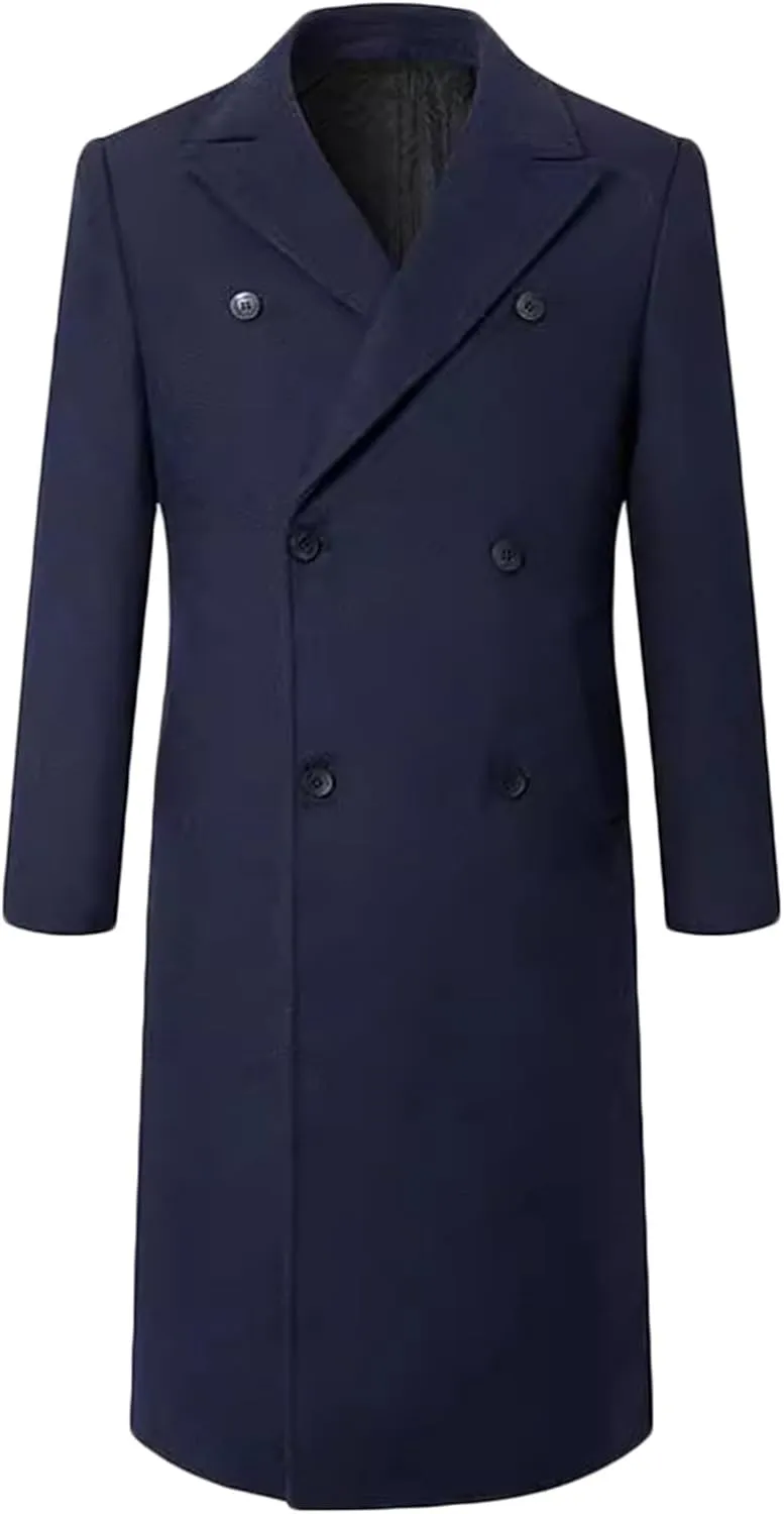 Men's Wool Blend Pea Coat Warm Winter Trench Coat comforable Soft Scarf Double Breasted Overcoat Windbreaker Jackets