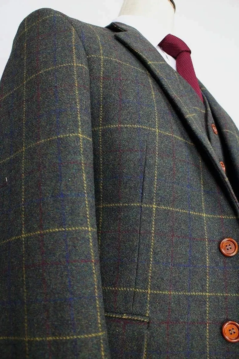 Mens Wool Blend Tweed Slim Fit Check Plaid Casual Dress Suit Separate Pant