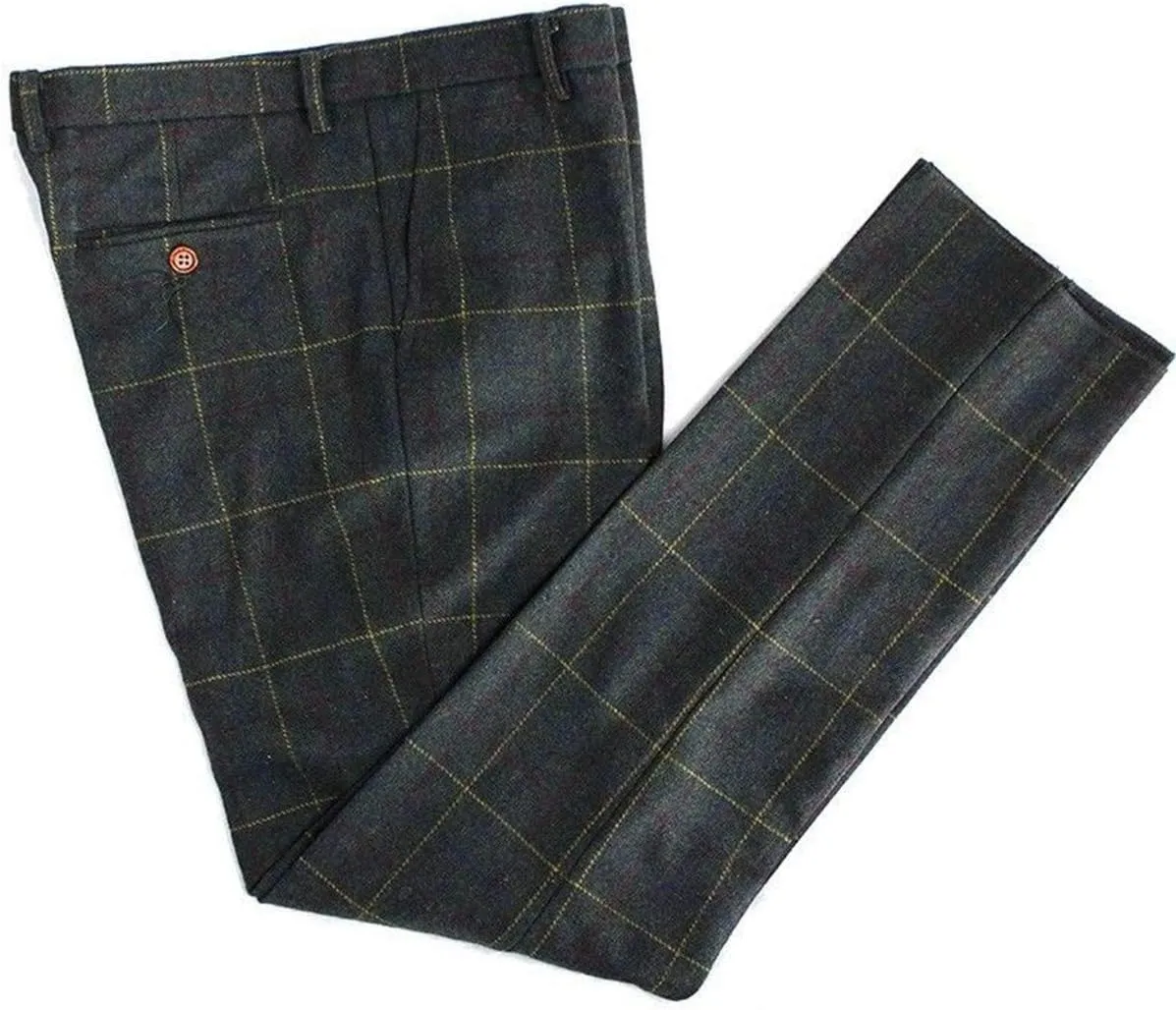 Mens Wool Blend Tweed Slim Fit Check Plaid Casual Dress Suit Separate Pant