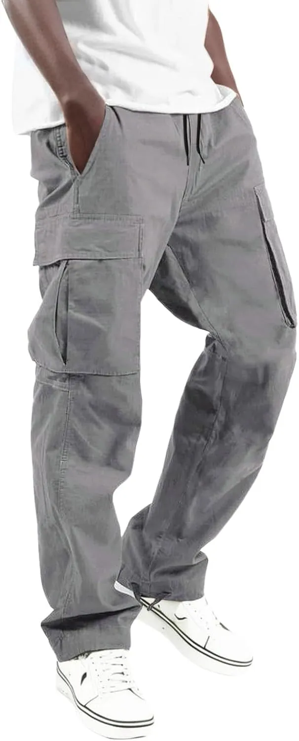 Mens Work Utility PantsMen's Casual Cargo Pants Tactical Workout Sport Pants Multi-Pockets Trousers Straight Leg Running JoggersChino Pants Slim Fit