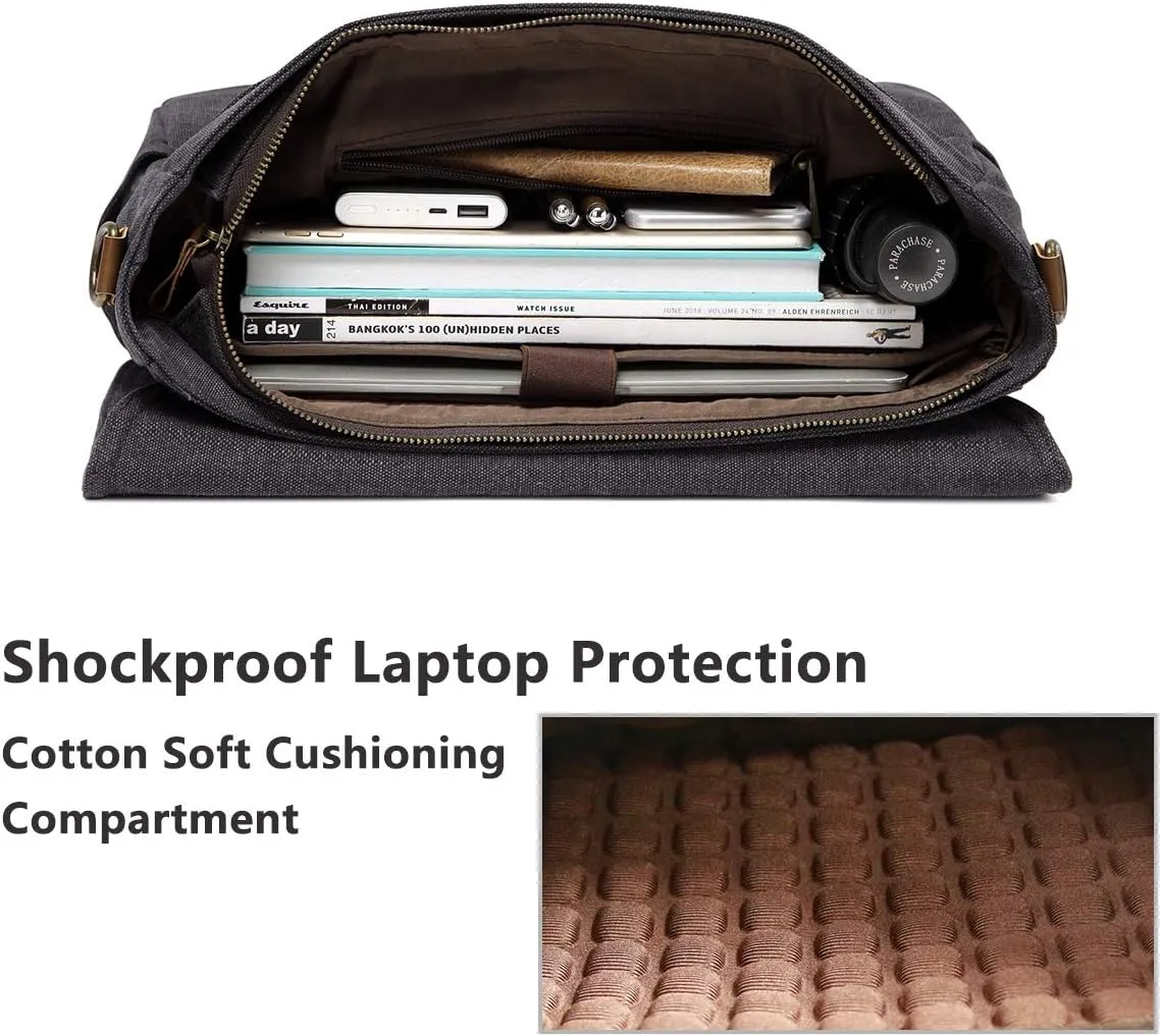 Messenger Bag for Men,VASCHY Vintage Water Resistant Canvas Satchel 14 15.6 17inch Laptop Briefcase