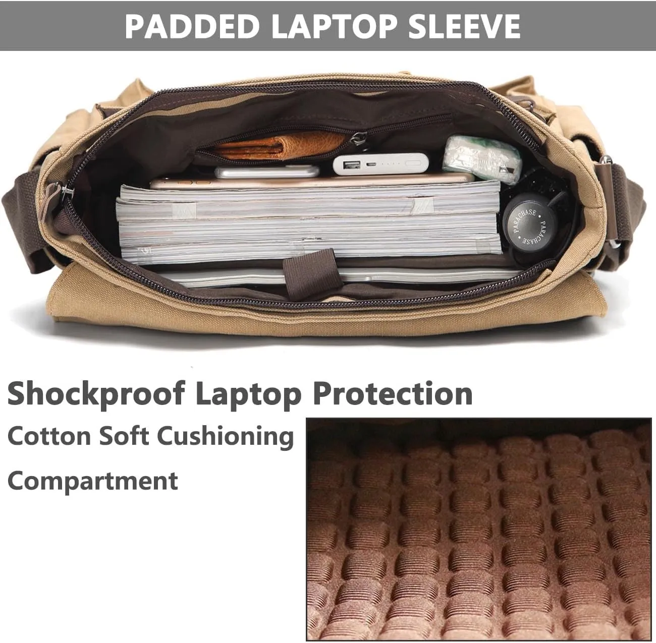 Messenger Bag for Men,VASCHY Vintage Water Resistant Canvas Satchel 14 15.6 17inch Laptop Briefcase