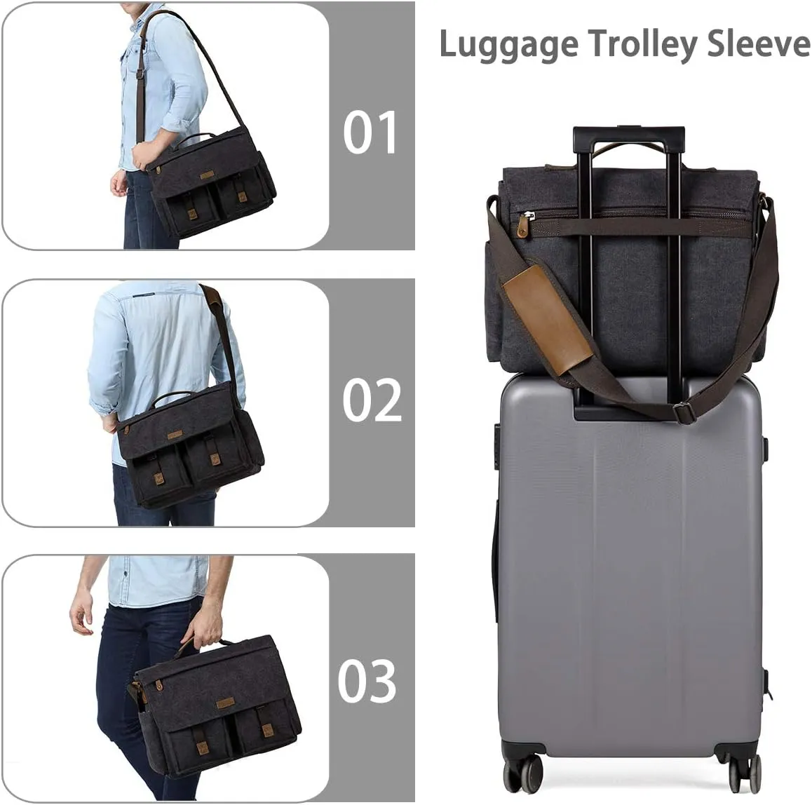 Messenger Bag for Men,VASCHY Vintage Water Resistant Canvas Satchel 14 15.6 17inch Laptop Briefcase