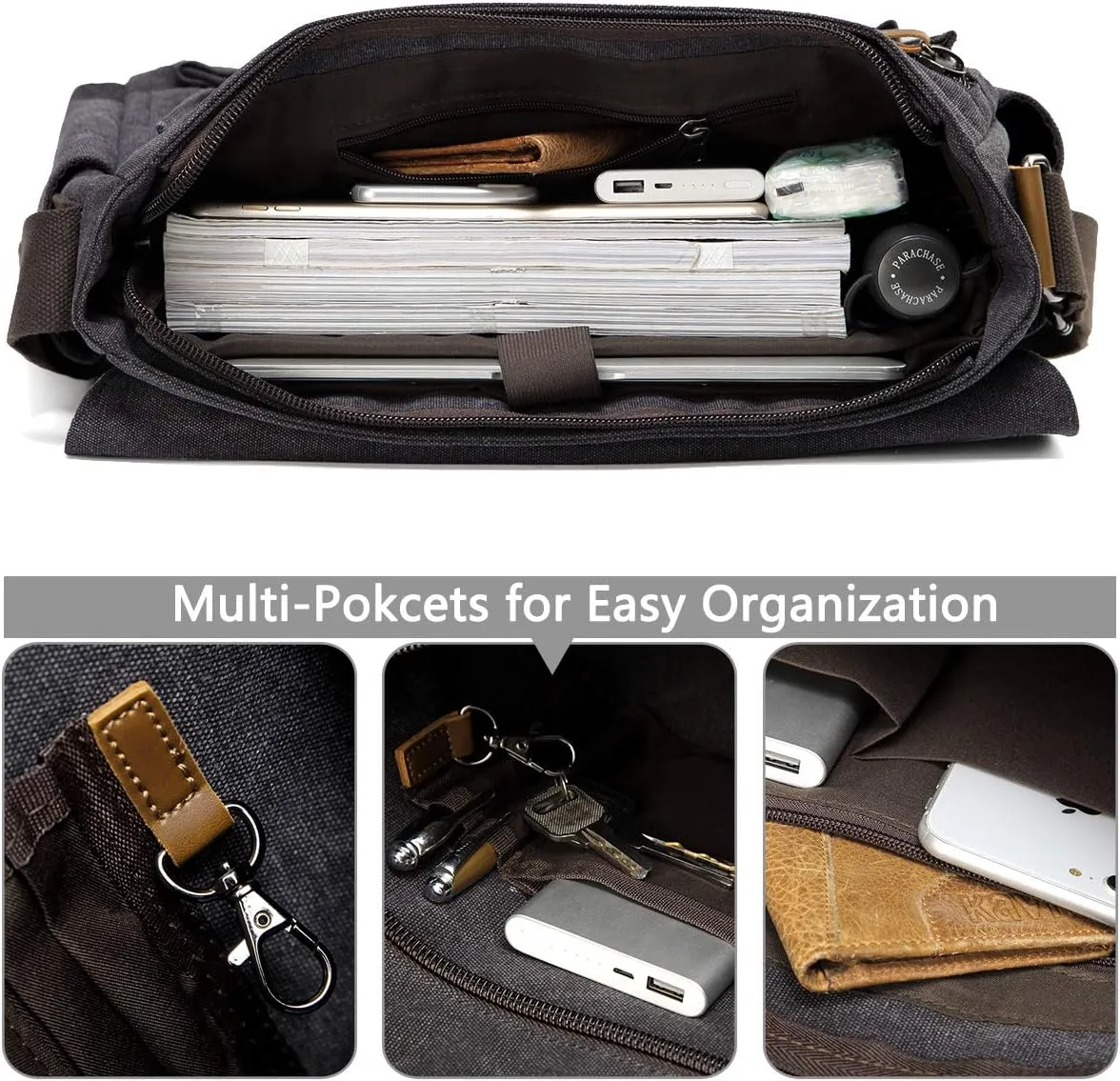 Messenger Bag for Men,VASCHY Vintage Water Resistant Canvas Satchel 14 15.6 17inch Laptop Briefcase