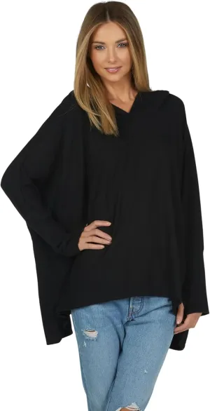 Michael Lauren Dash Oversized Hoodie for Women, Sweaters for Women, Soft Knit Fabric, Womens Sweatshirt, Made in LA (Black)
