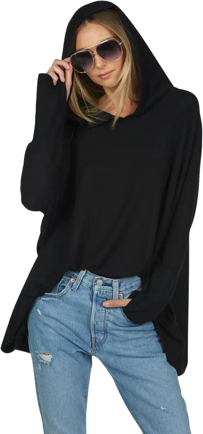 Michael Lauren Dash Oversized Hoodie for Women, Sweaters for Women, Soft Knit Fabric, Womens Sweatshirt, Made in LA (Black)