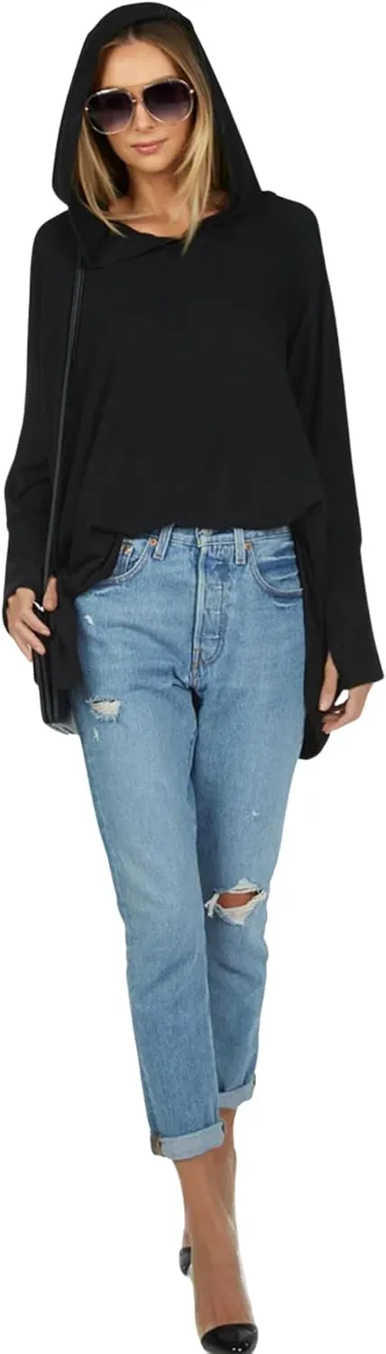 Michael Lauren Dash Oversized Hoodie for Women, Sweaters for Women, Soft Knit Fabric, Womens Sweatshirt, Made in LA (Black)