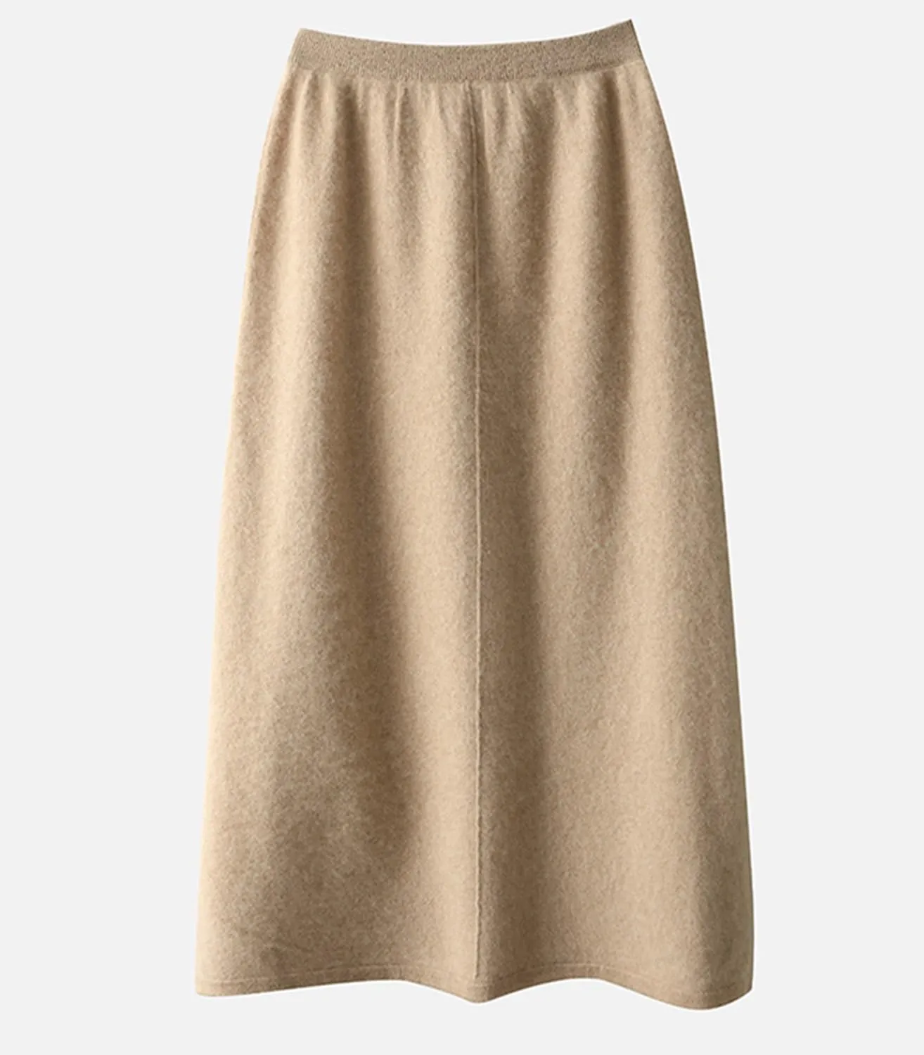 Mid Length Skirt Women Fall Winter 100% Merino Wool Knit Long Skirt Ribbed Elastic Solid Casual Warm Skirt