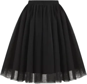 Midi Skirts for Women Trendy Soft Skirt Knee Length Long Elastic Waist Pleated Mesh Rave Costume Skirt for Party