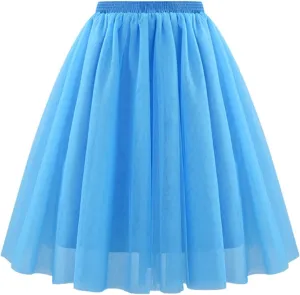 Midi Skirts for Women Trendy Soft Skirt Knee Length Long Elastic Waist Pleated Mesh Rave Costume Skirt for Party