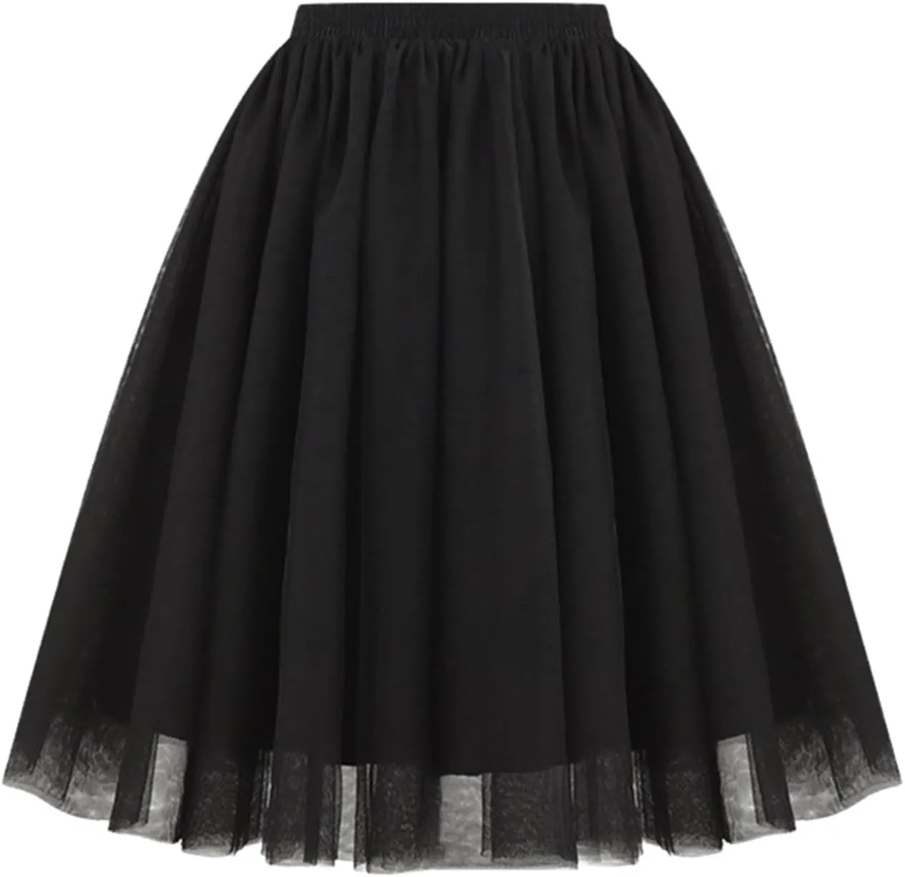 Midi Skirts for Women Trendy Soft Skirt Knee Length Long Elastic Waist Pleated Mesh Rave Costume Skirt for Party