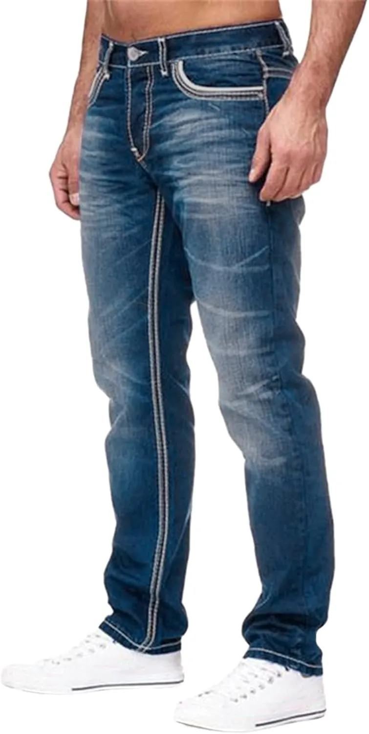 MIDOO Big and Tall Jeans for Men Loose Fit Elastic Waist Denim Pants Lightweight Skinny Jeans Tapered Leg Trousers
