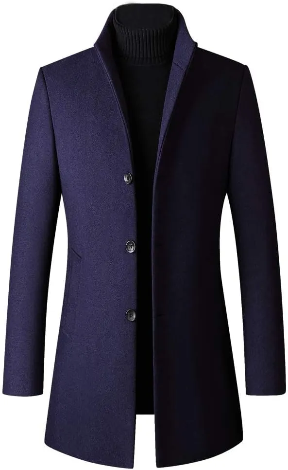 Minibee Men's Trench Woolen Coat Winter Stylish Long Slim Fit Luxury Wool Blend Topcoat Business Down Jacket