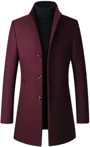 Minibee Men's Trench Woolen Coat Winter Stylish Long Slim Fit Luxury Wool Blend Topcoat Business Down Jacket