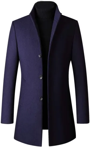 Minibee Men's Trench Woolen Coat Winter Stylish Long Slim Fit Luxury Wool Blend Topcoat Business Down Jacket