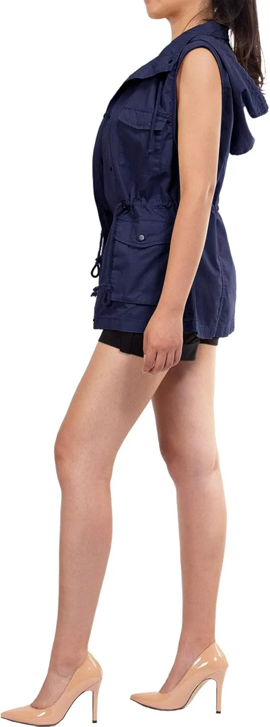 MixMatchy Women's Drawstring Lightweight Loose Fit Sleeveless Safari Vest Utility Jacket