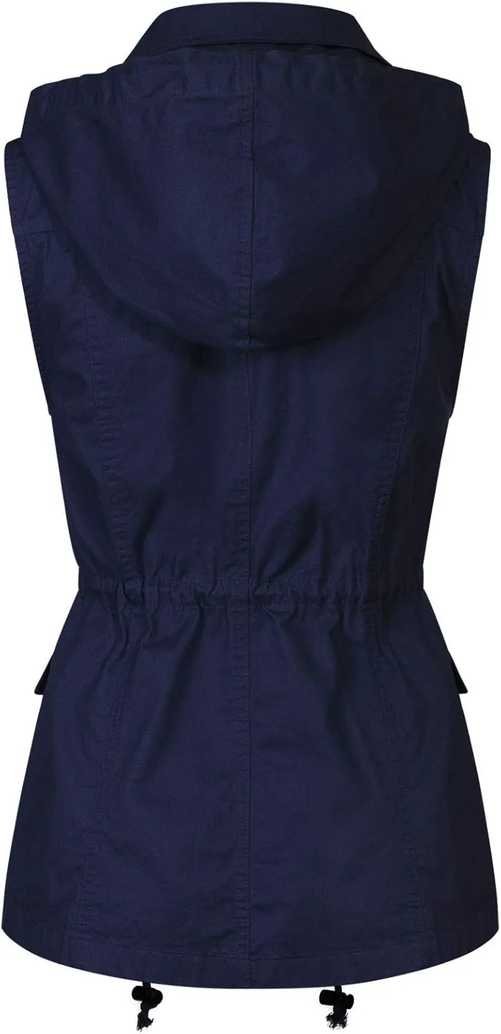 MixMatchy Women's Drawstring Lightweight Loose Fit Sleeveless Safari Vest Utility Jacket