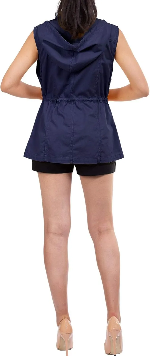 MixMatchy Women's Drawstring Lightweight Loose Fit Sleeveless Safari Vest Utility Jacket