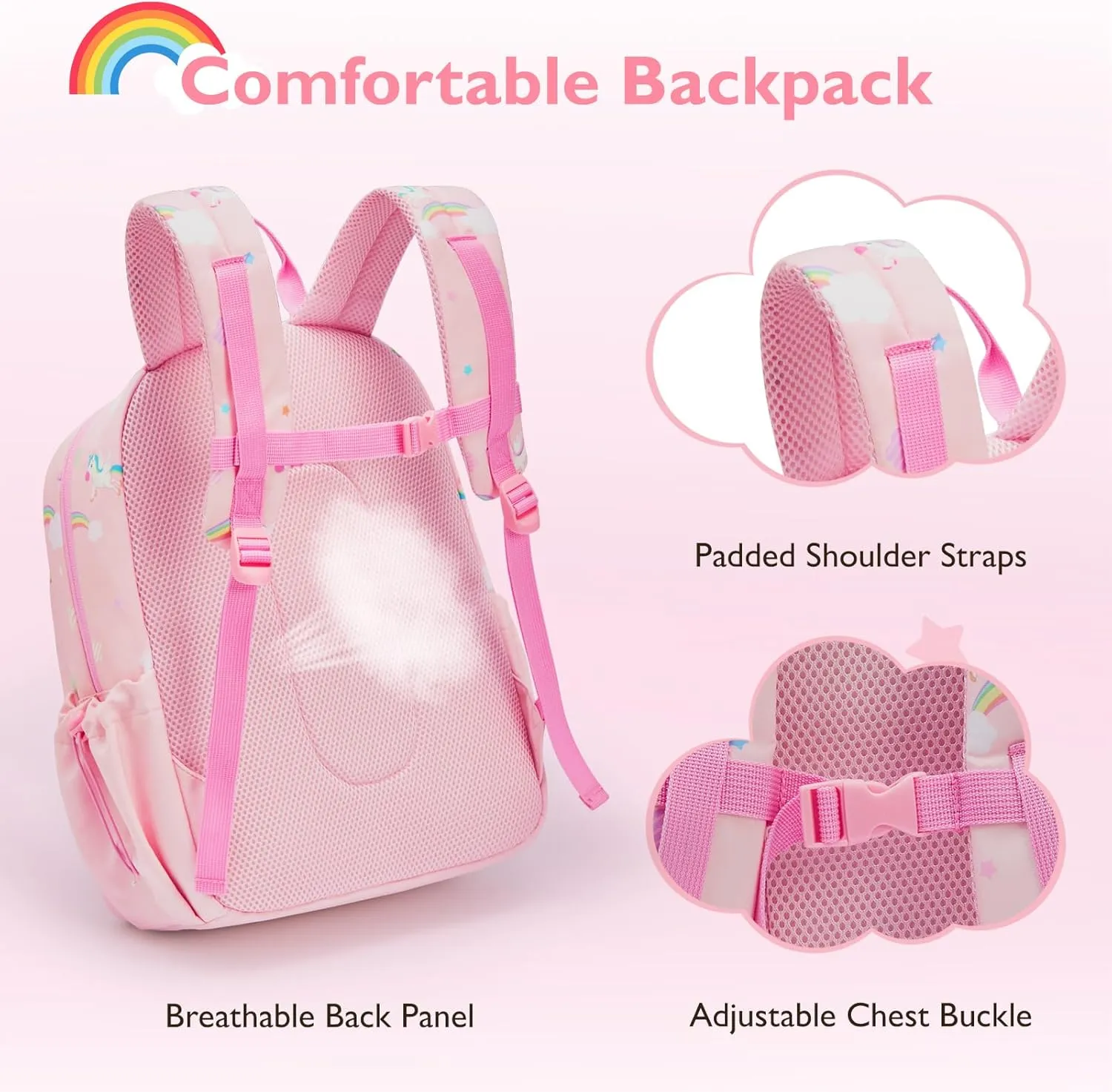 mommore Kids Backpack for Kindergarten Water Resistant Preschool Backpack Unicorn Girls Bookbag Age 3-6
