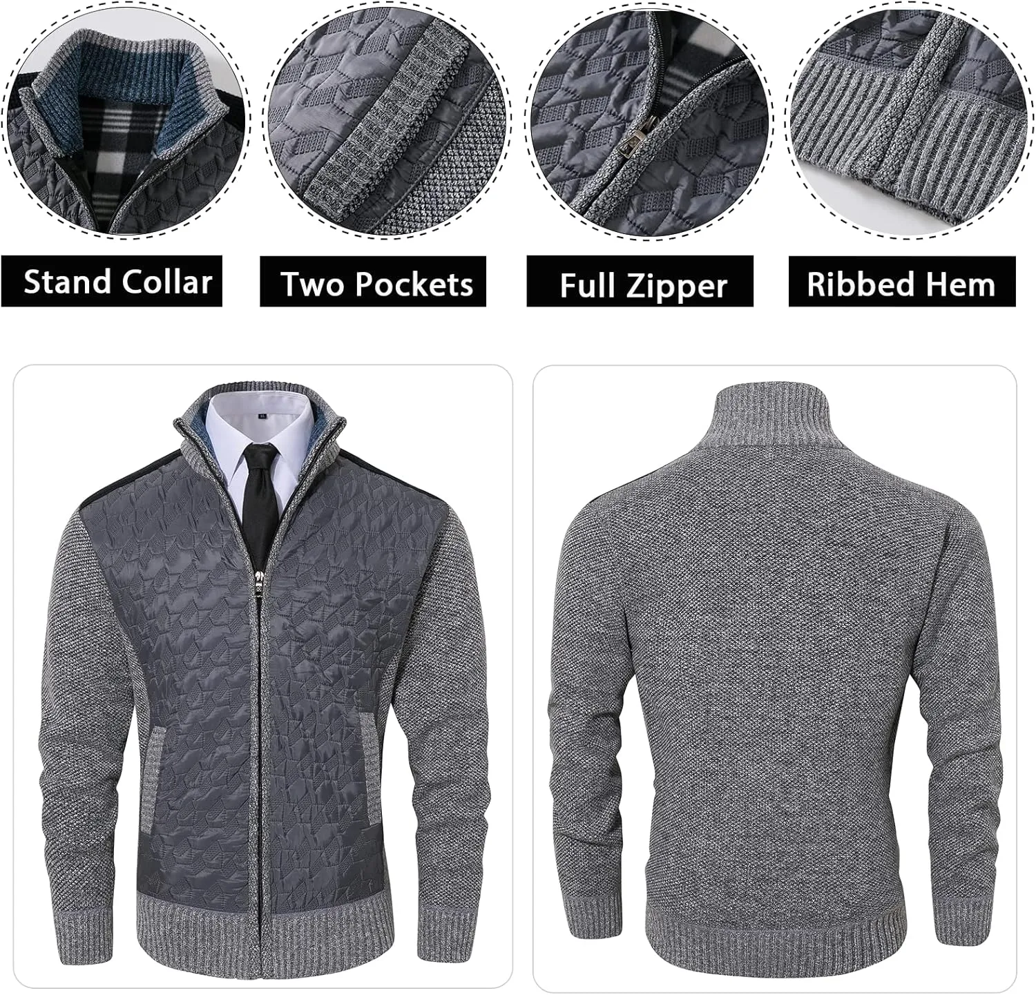 Msmsse Men's Knitted Cardigan Sweater Causal Thick Full Zip Sweaters for Men Coat