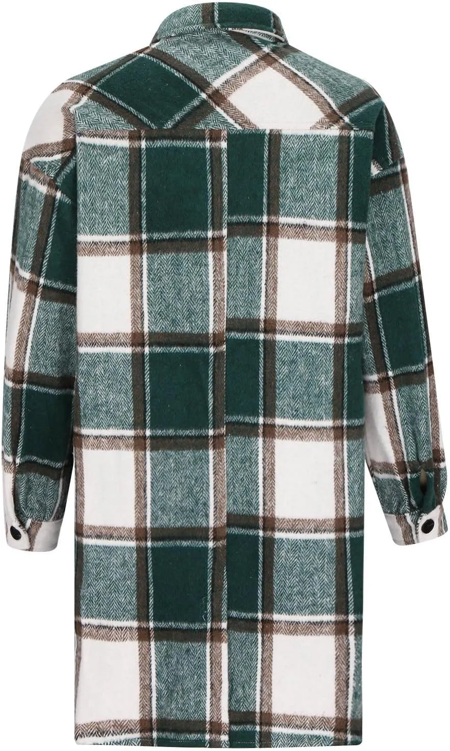 Mzkdieey Women Long Flannel Plaid Jacket Shacket Lounge Lapel Boyfriend Button Down Tartan Over Shirt Trench Coat with Pocket