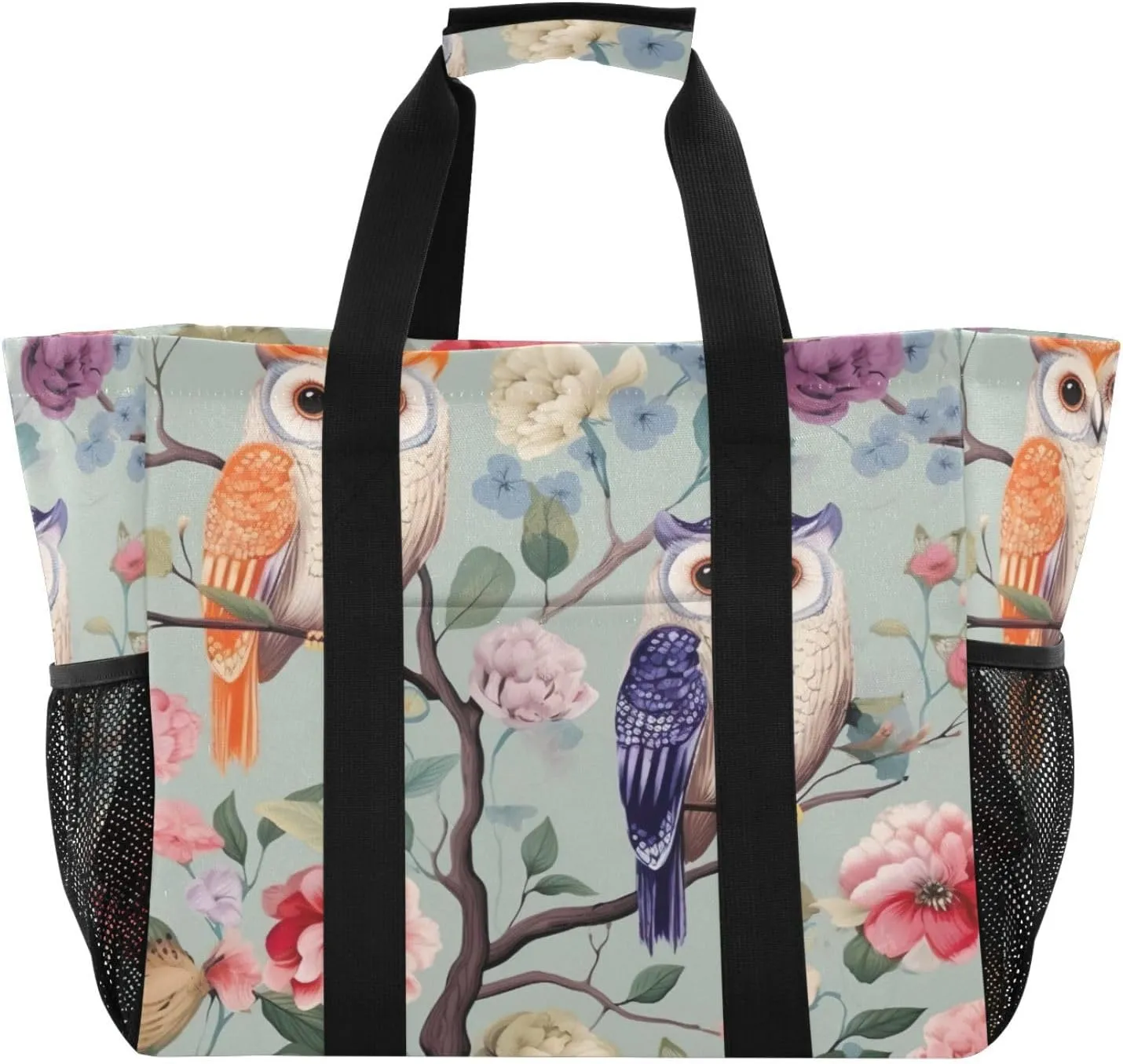 Nander Beautiful Owl Foldable Tote Bag Water-resistant SandproofWomen Beach Bag Handbag GymBag Travel ShoppingBag