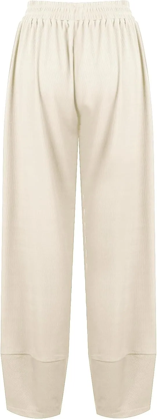 NATHGAM Women's Loose Harem Pants Elastic High Waisted Palazzo Pants Solid Baggy Casual Pants Workout Yoga Pants with Pockets