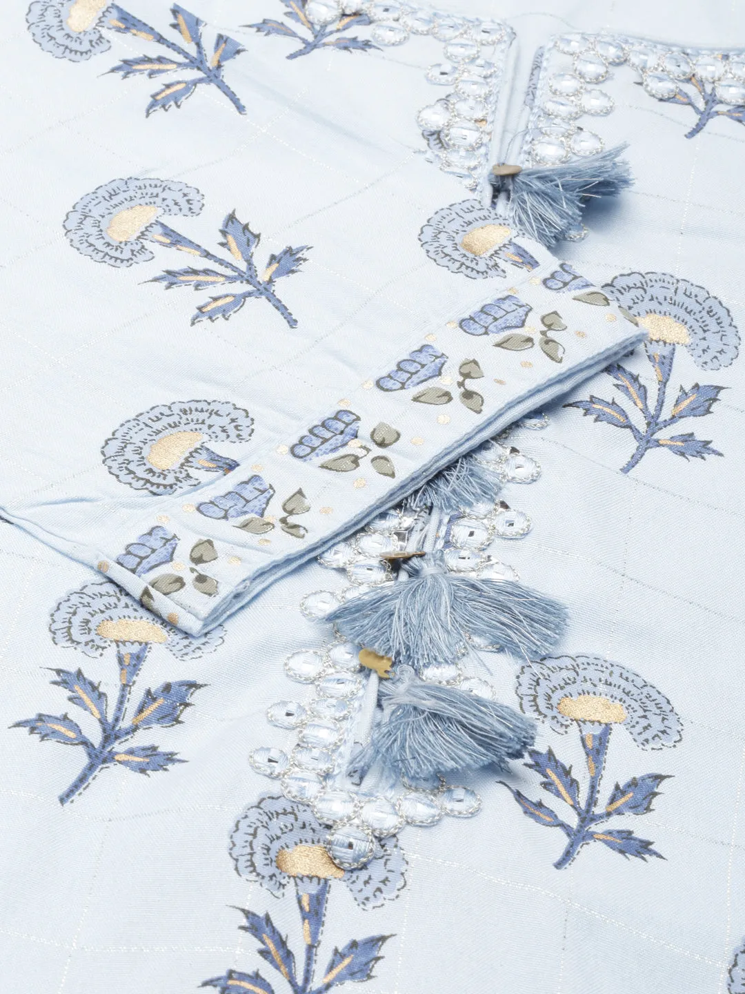 Neeru's Blue Regular Calf Length Printed Readymade Suits