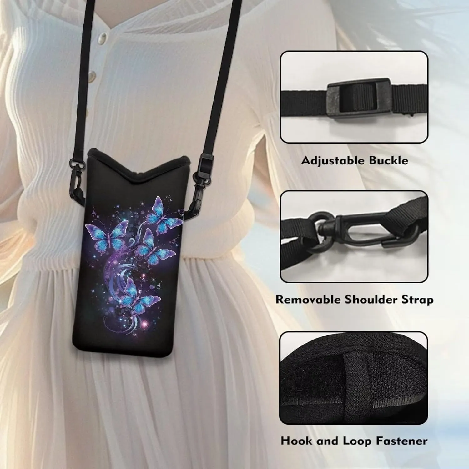 Neoprene Small Crossbody Bag with Adjustable Strap Water-Resistant Portable Cellphone Pouch for Travel, Outings