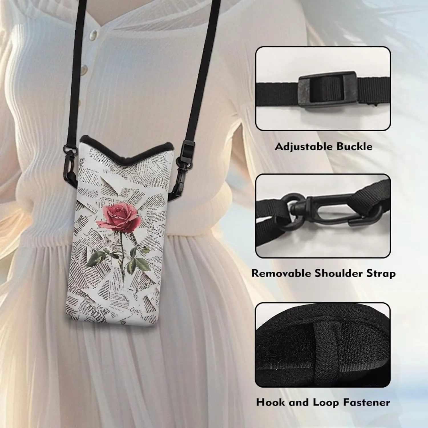 Neoprene Small Crossbody Bag with Adjustable Strap Water-Resistant Portable Cellphone Pouch for Travel, Outings
