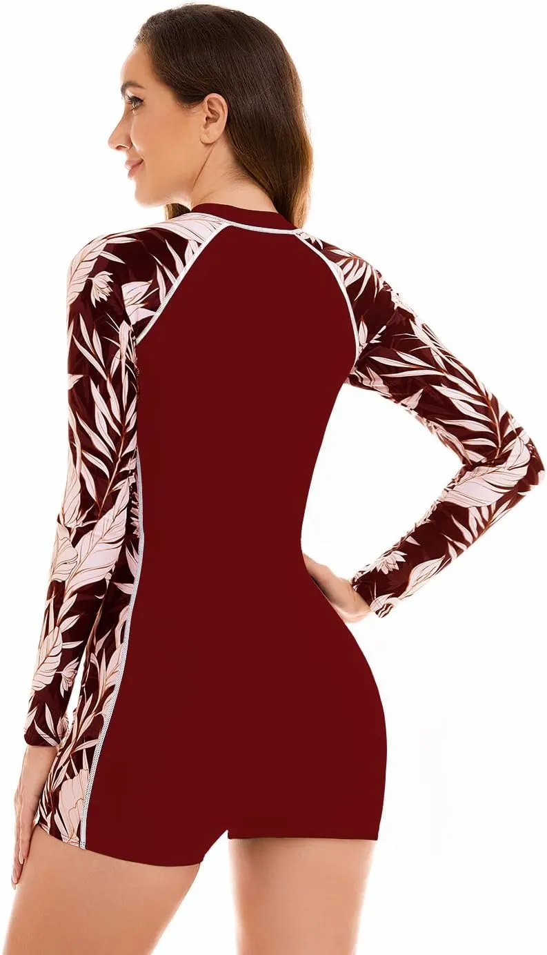 NESY Womens Rash Guard Swimsuit Boyleg Long Sleeve One Piece Bathing Suit UPF 50 Zipper Surfing Wetsuit Athletic Swimwear