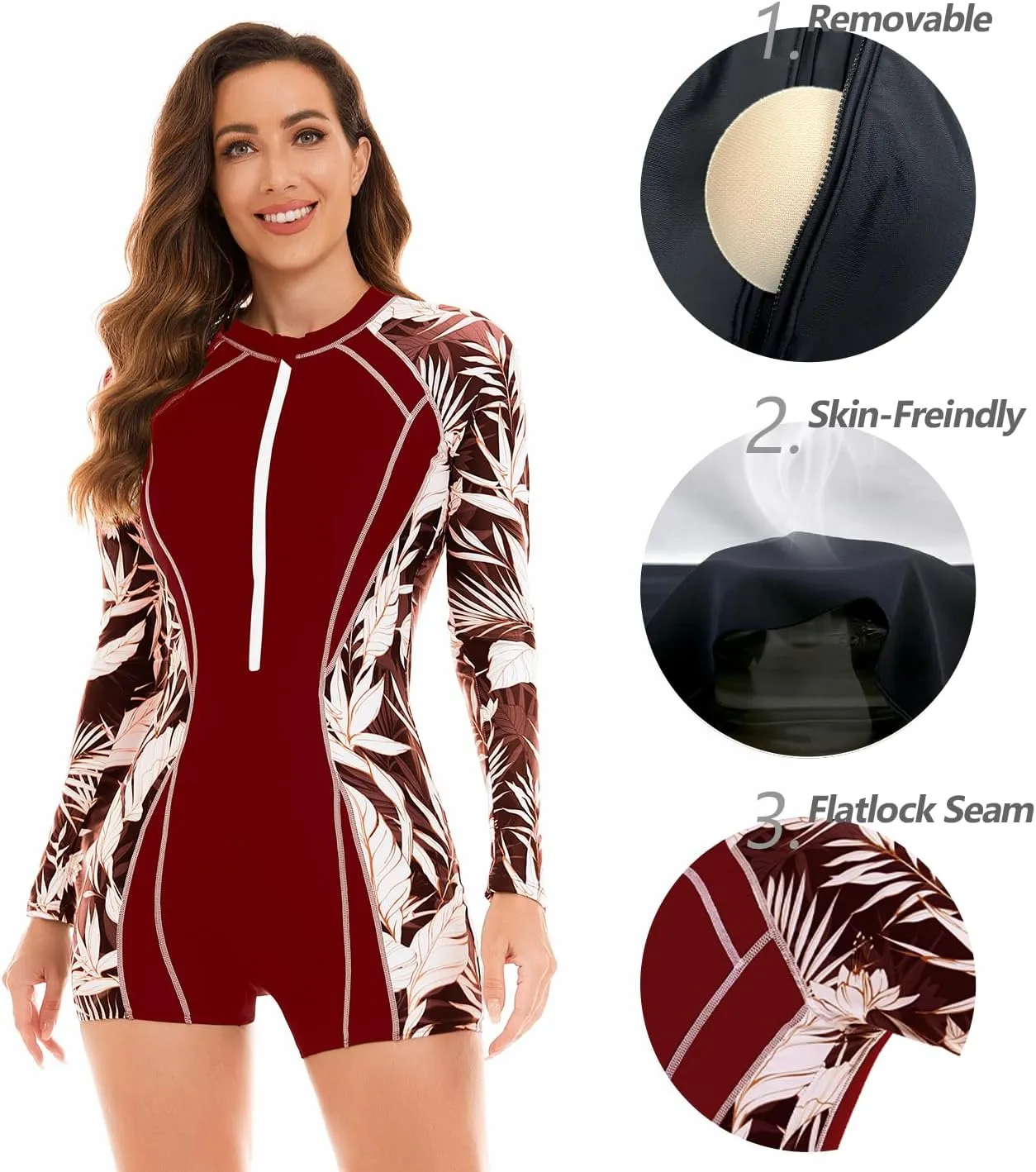 NESY Womens Rash Guard Swimsuit Boyleg Long Sleeve One Piece Bathing Suit UPF 50 Zipper Surfing Wetsuit Athletic Swimwear