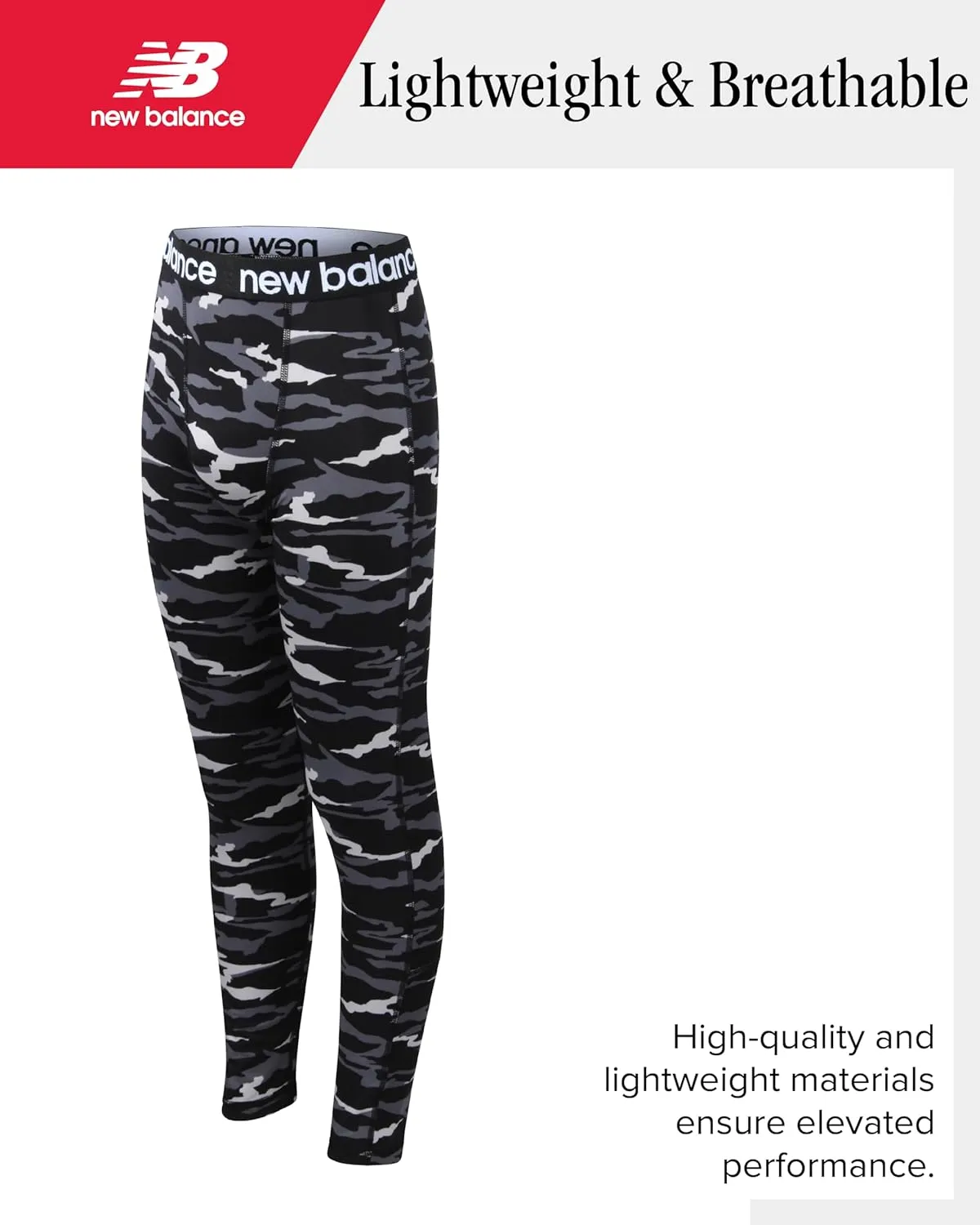 New Balance Boys' Base Layer Pants - Insulated Compression Pants for Boys - Long Underpants Leggings for Cold Weather (8-20)