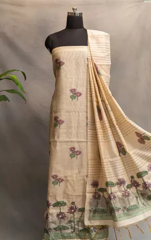 Off white linen salwar suit with matching dupatta