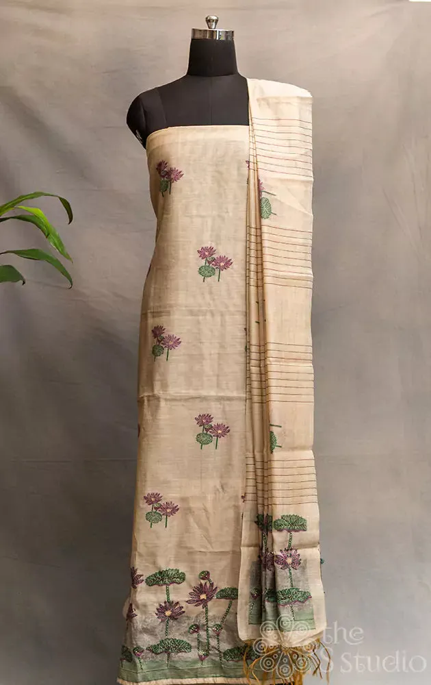 Off white linen salwar suit with matching dupatta
