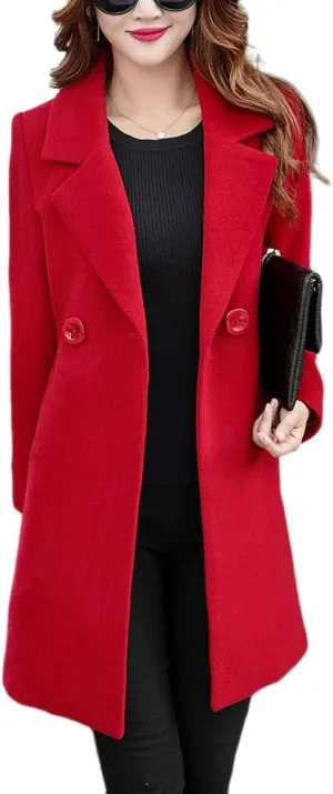 Omoone Women's Long Sleeve Slim Fit Warm Winter Wool Blend Pea Coat Overcoat